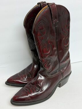 Vintage ACME Western Cowboy Boots 4939 Burgundy Leather Mens 9 D Made in USA